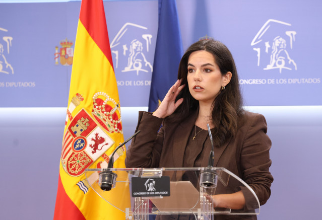 La diputada del grupo parlamentario Vox, Pepa Millán, durante una rueda de prensa en el Congreso de los Diputados, a 19 de mayo de 2026, en Madrid (España).