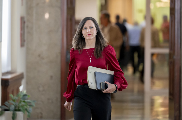 La secretaria general de Podemos, Ione Belarra, a su llegada a la junta de Portavoces en el Congreso de los Diputados, a 28 de abril de 2026, en Madrid (España).
