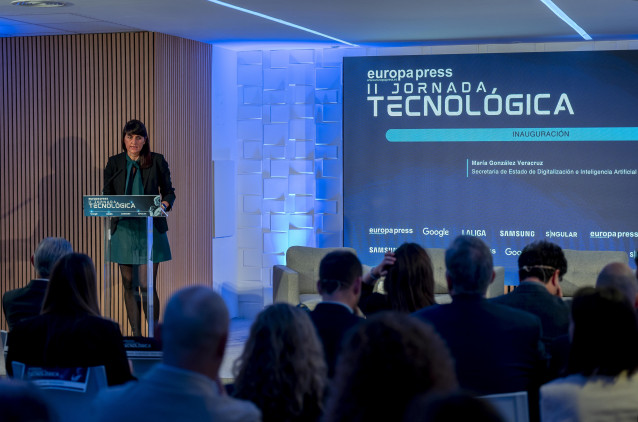 La secretaria de Estado de digitalización y IA, María González Veracruz, durante una Jornada Tecnológica organizada por Europa Press, en el Espacio Zénit the Venue, a 19 de mayo de 2026, en Madrid (España).
