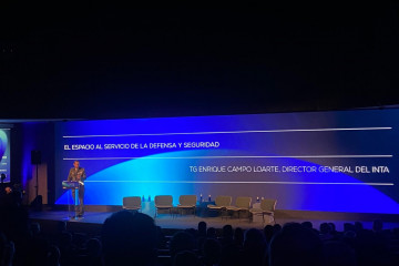 El director general del Instituto Nacional de Técnica Aeroespacial (INTA), teniente general Enrique Campo Loarte, en la primera jornada del Congreso del Espacio 2026, organizado por Tedae en el Audit