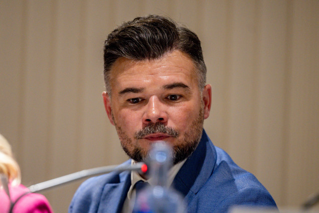 El portavoz de ERC en el Congreso, Gabriel Rufián, durante un coloquio organizado por el Club Siglo XXI, a 20 de mayo de 2026, en Madrid (España). l.