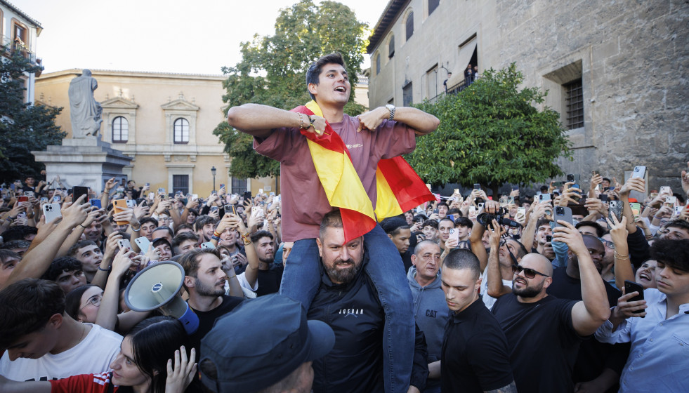 Archivo - Vito Quiles, en un acto de 'España combativa' convocado en la Facultad de Derecho de la Universidad de Granada