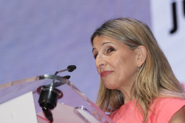 La vicepresidenta segunda y ministra de Trabajo y Economía social, Yolanda Díaz, en un acto en Badajoz