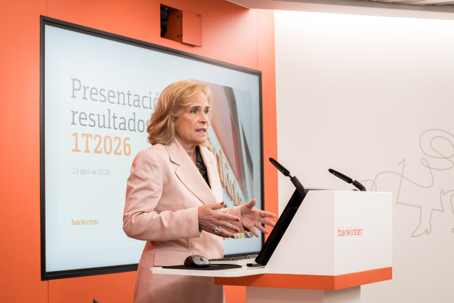 Archivo - La consejera delegada de Bankinter, Gloria Ortiz, durante la presentación de los resultados correspondientes al primer trimestre de 2026, en la sede central del banco, a 23 de abril de 2026, en Madrid (España).