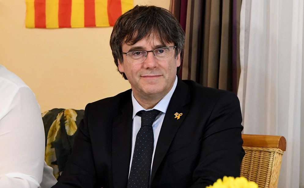 Carles Puigdemont attends a dinner with supporters