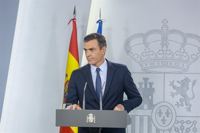 Rueda de prensa del presidente Su00e1nchez en el Complejo de La Moncloa tras reunirse con el Rey en Zarzuela