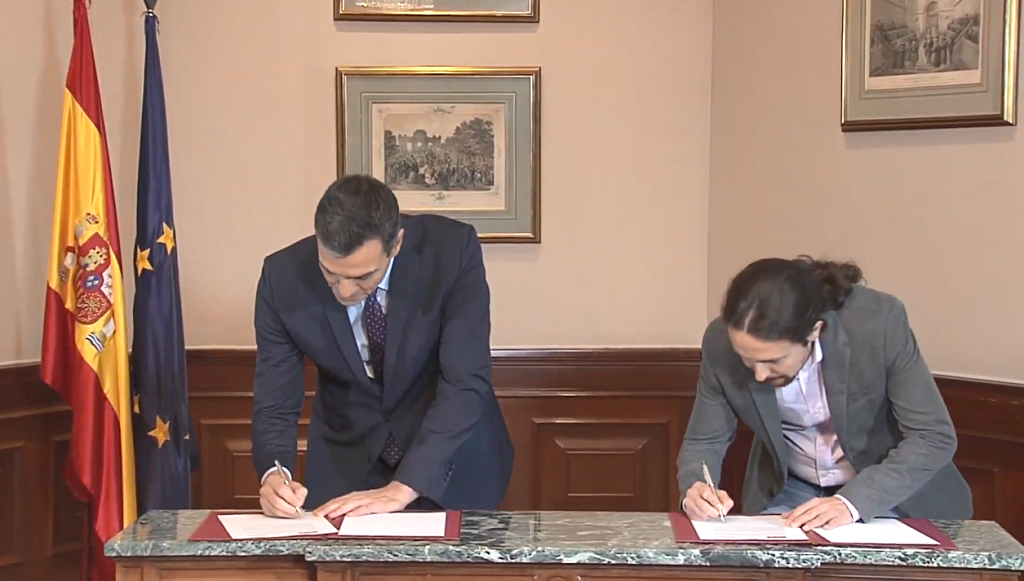 Pedro Sánchez y Pablo Iglesias firman el preacuerdo de Gobierno