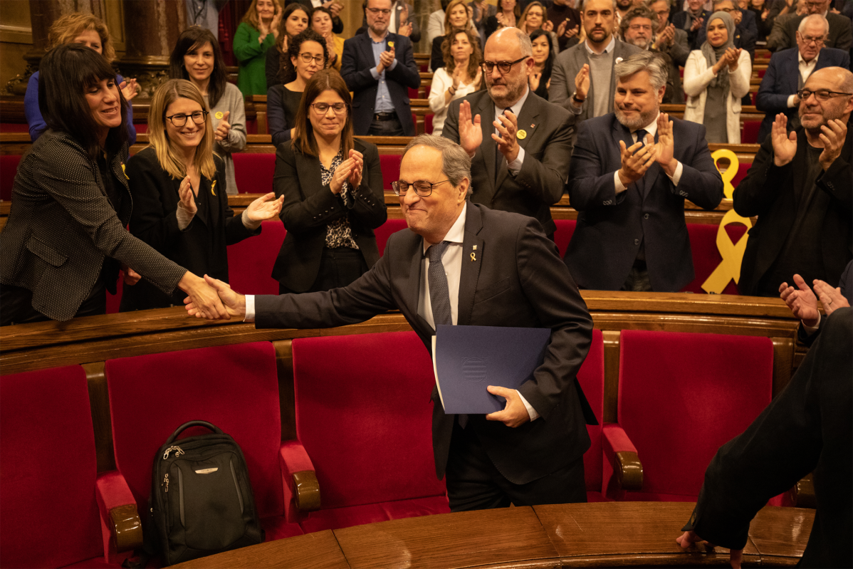 El presidente de la Generalitat, Quim Torra, en el pleno extraordinario en el Parlament convocado tras la decisión de la Junta Electoral Central (JEC) de inhabilitarle