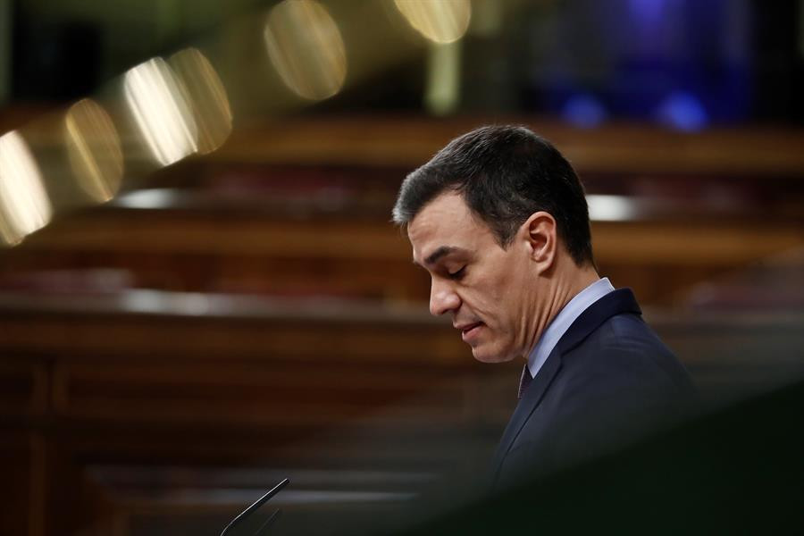 El presidente del Gobierno, Pedro Sánchez, durante su comparecencia este miércoles en el Congreso de los Diputados.