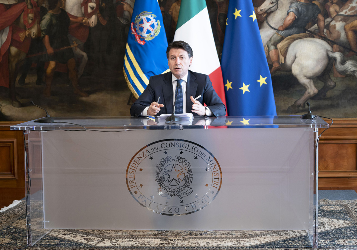 Giuseppe Conte, en una rueda de prensa en Roma