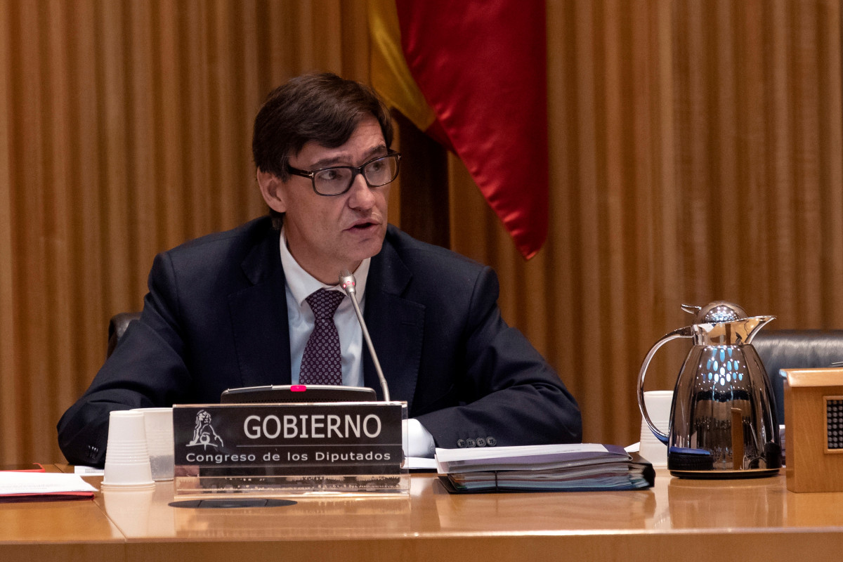 El ministre de Sanitat del Govern d'Espanya, Salvador Illa, en la Comissió de Sanitat i Consum del Congrés dels Diputats, el dijous 26 de març per informar sobre el coronavirus.