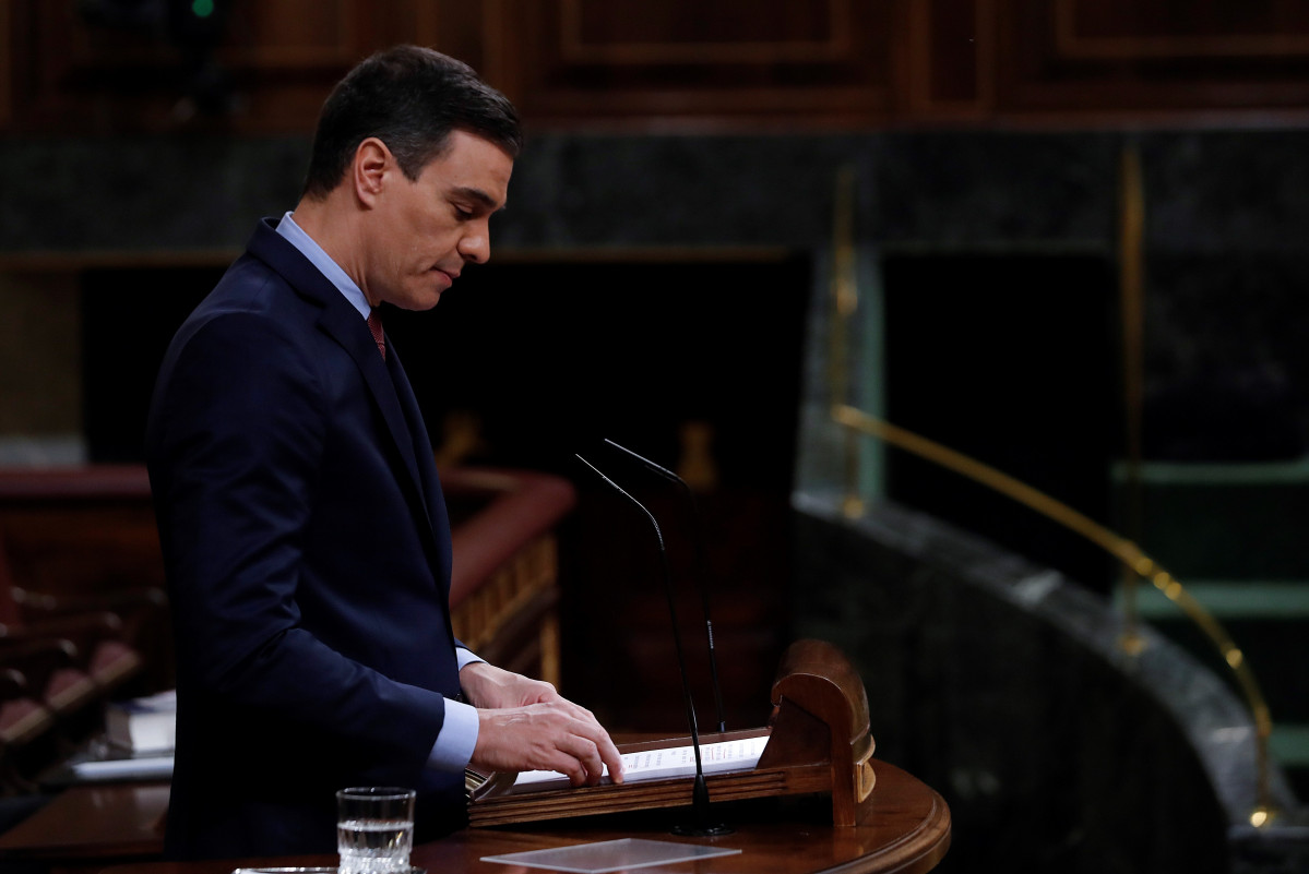 El presidente del Gobierno, Pedro Sánchez, durante su intervención en el pleno del Congreso este miércoles