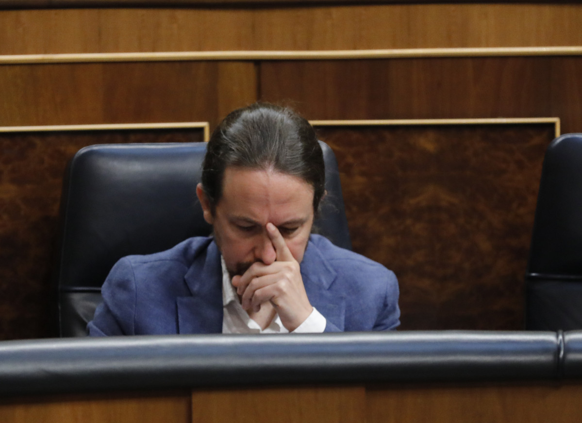 El vicepresidente segundo del Gobierno, Pablo Iglesias, durante la primera sesión de control al Gobierno en el Congreso de los Diputados