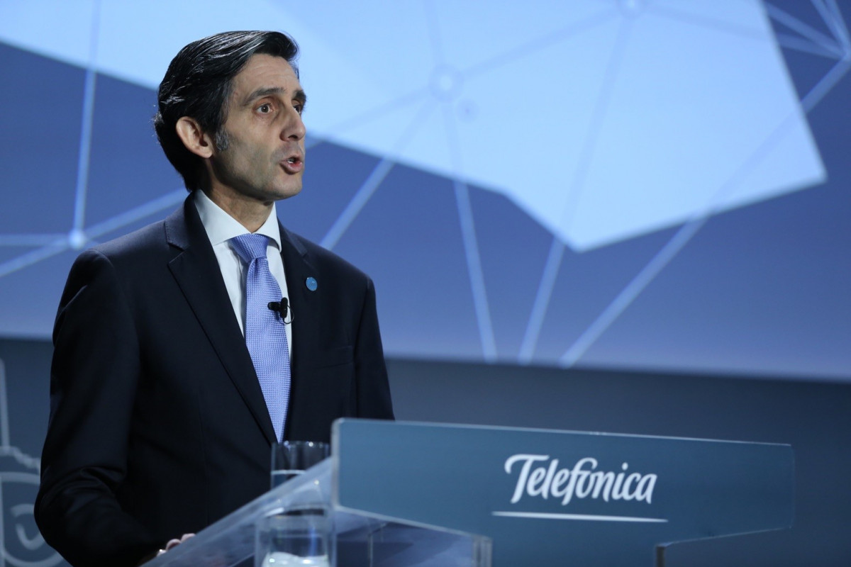 El presidente ejecutivo de Telefónica, José María Álvarez-Pallete, durante al junta general de accionistas de 2020