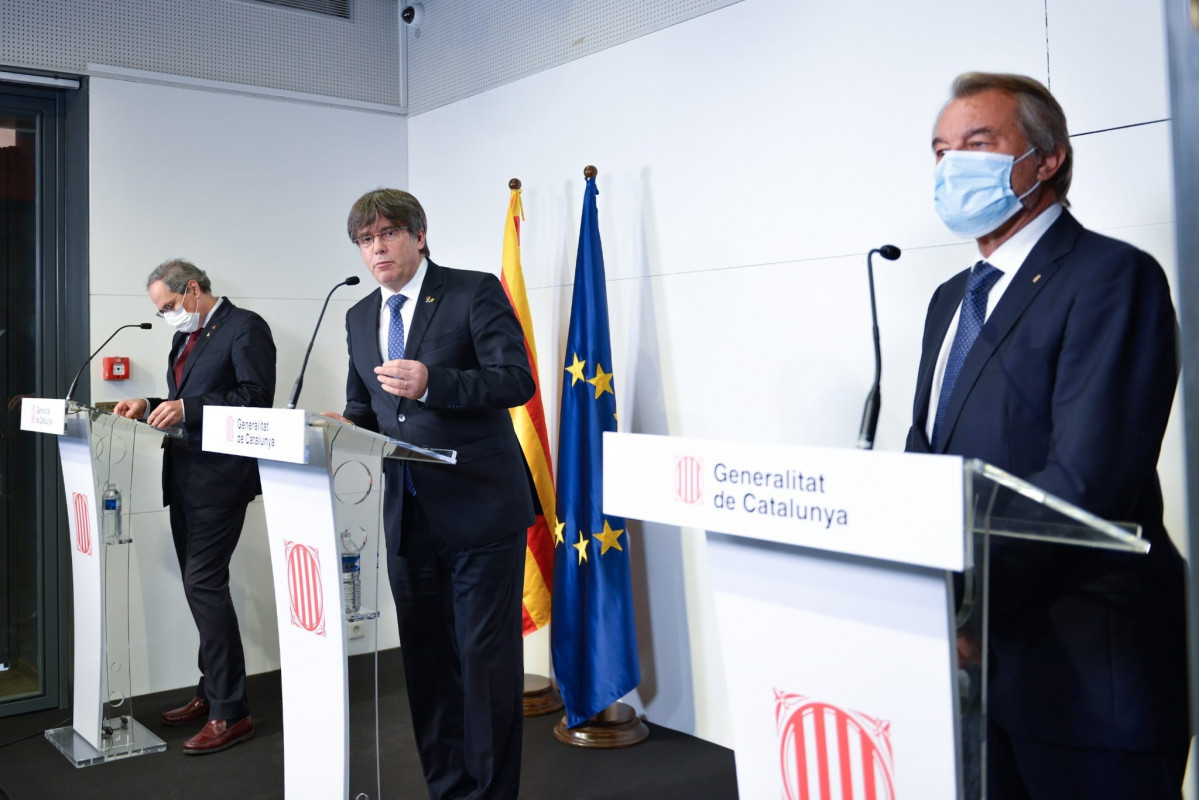 Los expresidentes de la Generealitat Artur Mas, Carles Puigdemont y Quim Torra en Perpignan (Francia)
