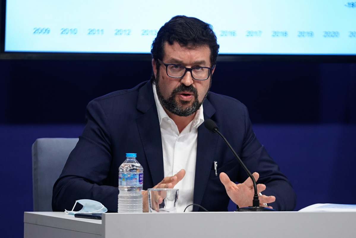 El secretario de Estado de Empleo y Economía Social, Joaquín Pérez Rey, durante la presentación de los datos de paro registrado y afiliación a la Seguridad Social del mes de julio de 2021, a 3 de agosto de 2021, en Madrid (España).