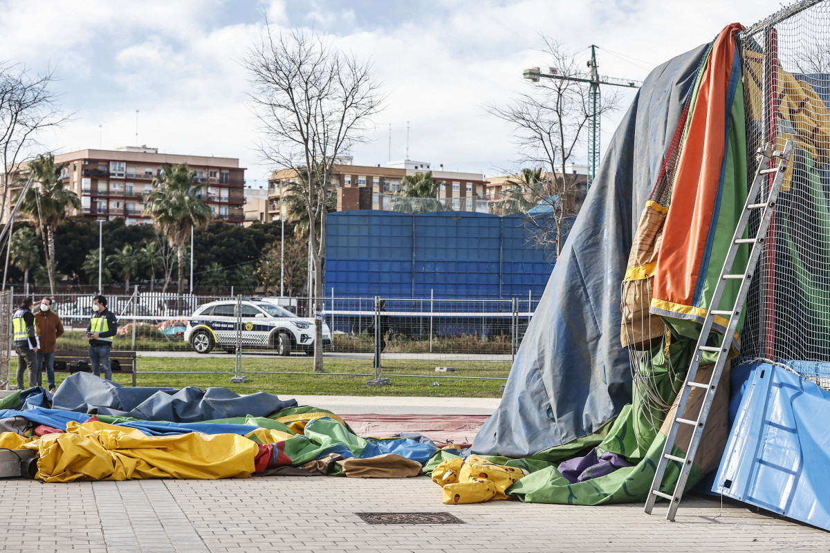 Atracción hinchable en la que ha fallecido una niña, en la feria de Mislata, a 5 de enero de 2022, en Mislata, Valencia (España).