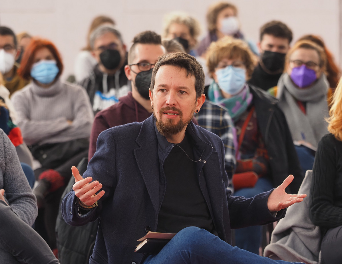 El ex vicepresidente del Gobierno, Pablo Iglesias, interviene en un coloquio junto a los candidatos de Unidas Podemos por Valladolid, en la Cúpula del Mileno de Valladolid.