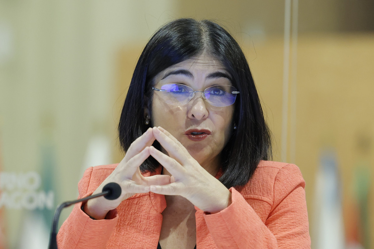 La ministra de Sanidad, Carolina Darias, en rueda de prensa para informar sobre la Jornada del Sistema Nacional de Salud sobre Vigilancia de Salud Pública, en el Edificio Pignatelli de Zaragoza, a 10 de marzo de 2022, en Zaragoza, Aragón (España).