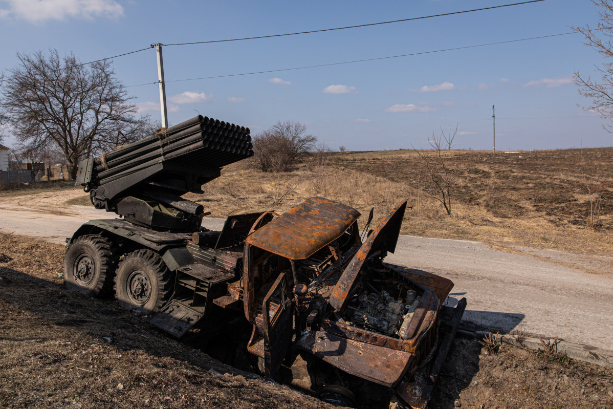 EuropaPress 4344119 marzo 25 2022 kyiv kyiv oblast ukraine destroyed russian mlrsmultiple