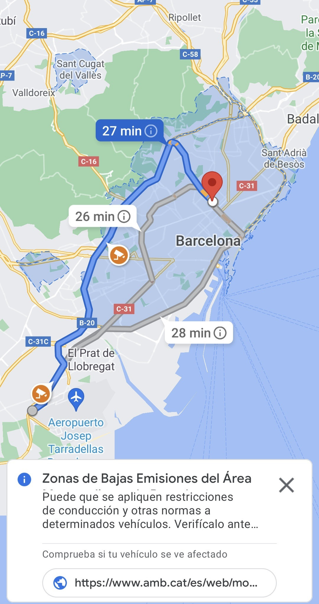 Google Maps visualiza las Zonas de Bajas Emisiones del entorno de Barcelona
