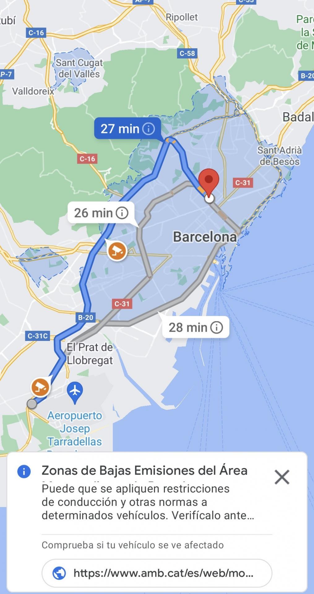 Google Maps visualiza las Zonas de Bajas Emisiones del entorno de Barcelona